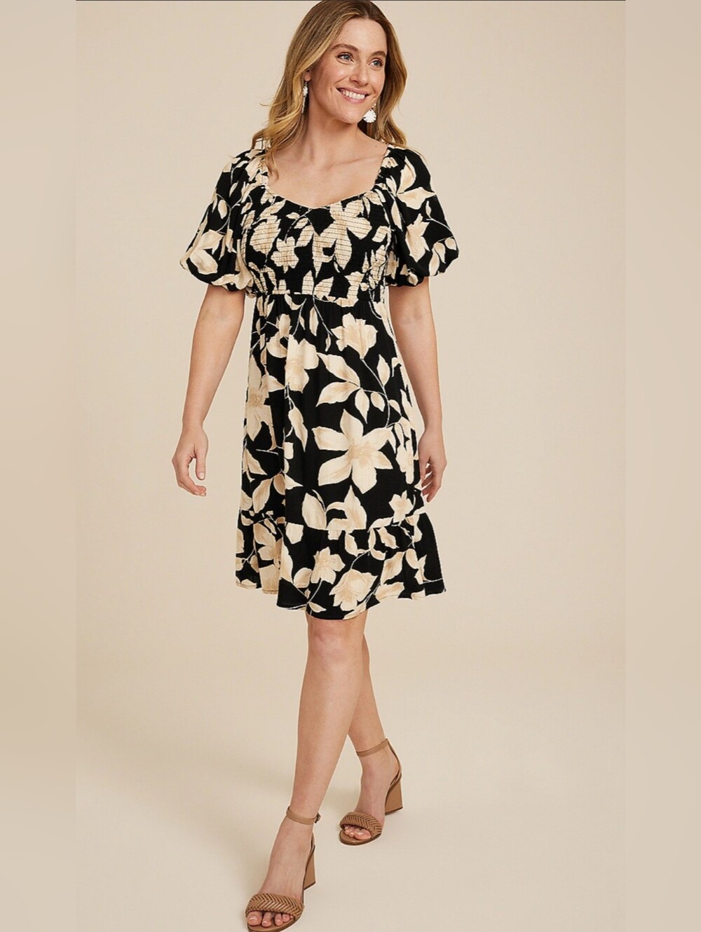 Maurices Floral Sweetheart Bubble Short Sleeve Mini Dress